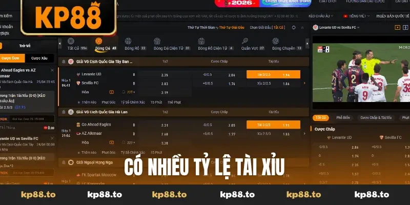 Có nhiều tỷ lệ tài xỉu