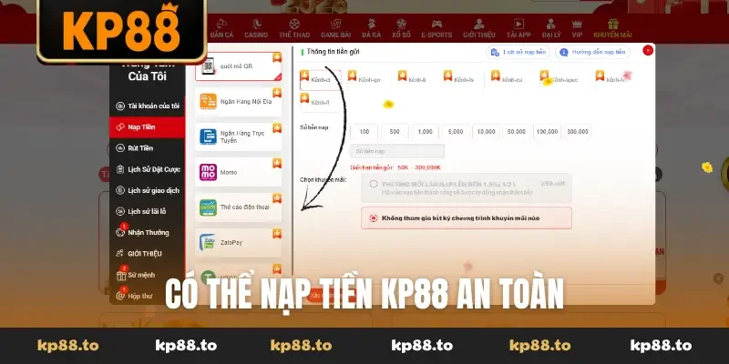 Có thể nạp tiền KP88 an toàn