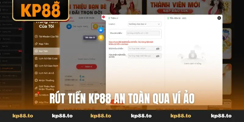 Rút tiền KP88 an toàn qua ví ảo