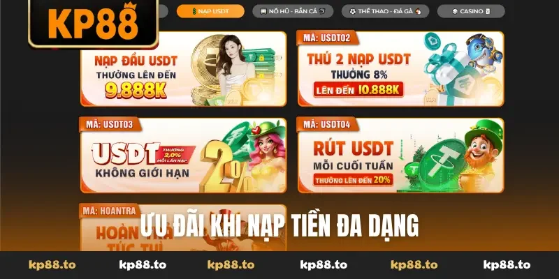 Ưu đãi khi nạp tiền đa dạng